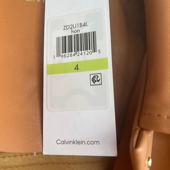Calvin Klein Faux Leather Tan/Camel Button up dress - Picture 2 of 6